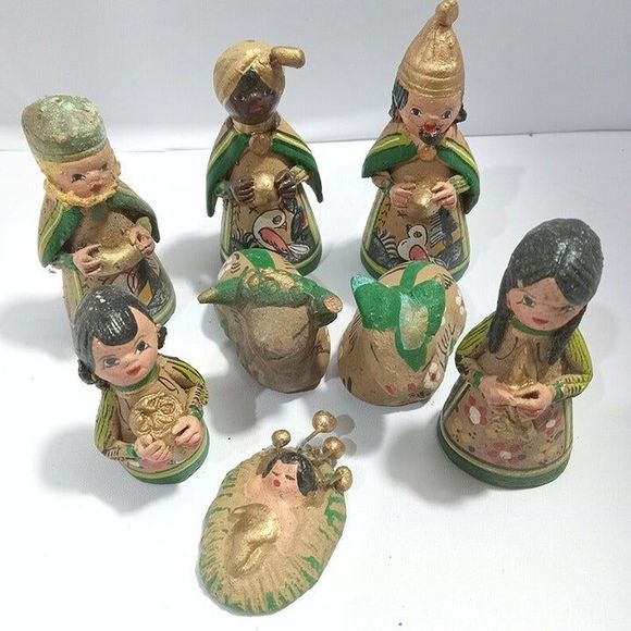 Mexican Hand Painted Clay Pottery Folk Art Nativity Sets Hecho en Mexico - Picture 8 of 10